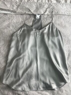Club Monaco Silver Satin V-Neck Spaghetti Strap Cami